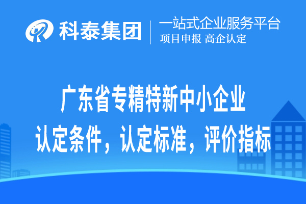 廣東省專精特新中小企業認定條件，認定標準，評價指標