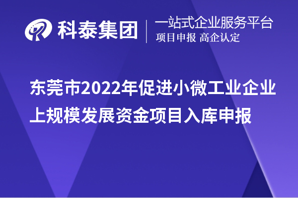 東莞市2022年促進小微工業企業上規模發展資金項目入庫申報
