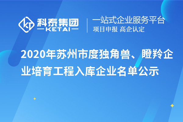 2020年蘇州市度獨角獸、瞪羚企業培育工程入庫企業名單公示