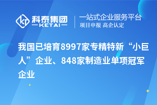 我國已培育8997家專精特新“小巨人”企業、848家制造業單項冠軍企業