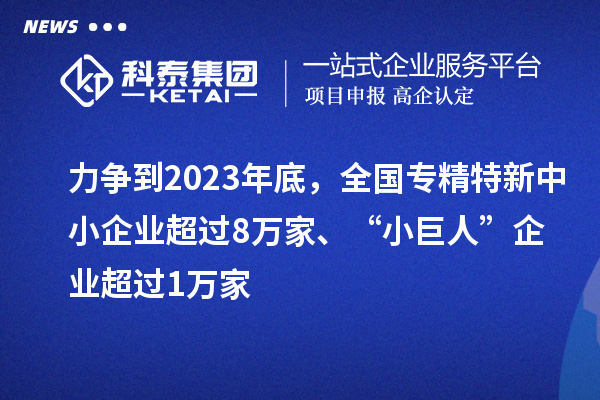力爭到2023年底，全國專精特新中小企業超過8萬家、“小巨人”企業超過1萬家