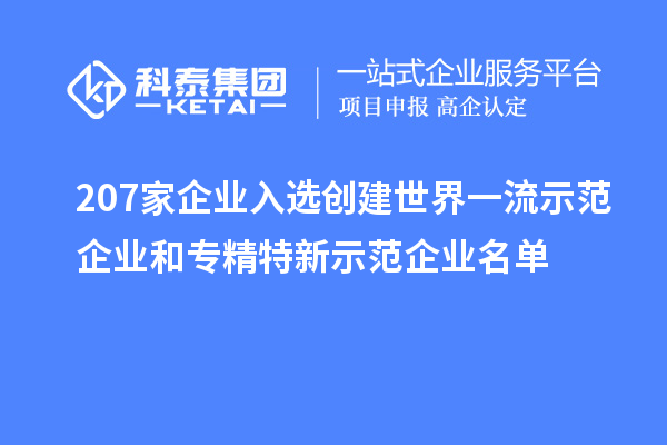 207家企業入選創建世界一流示范企業和專精特新示范企業名單