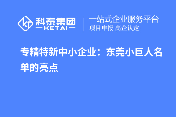 專精特新中小企業:東莞小巨人名單的亮點