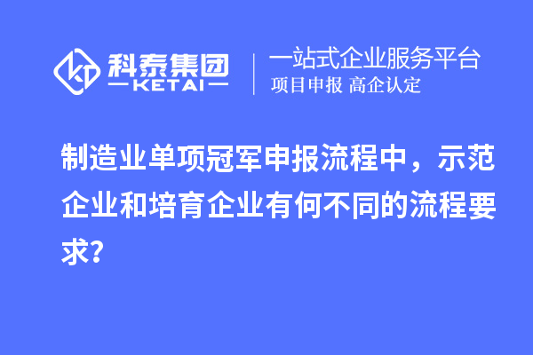 制造業單項冠軍申報流程中，示范企業和培育企業有何不同的流程要求？
