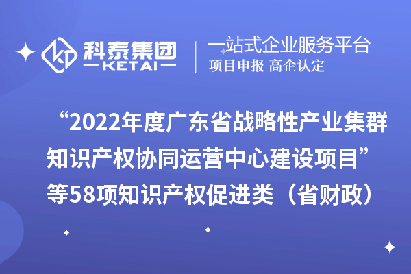 “2022年度廣東省戰(zhàn)略性產(chǎn)業(yè)集群知識產(chǎn)權(quán)協(xié)同運(yùn)營中心建設(shè)項目”等58項知識產(chǎn)權(quán)促進(jìn)類(省財政)項目驗收結(jié)果
