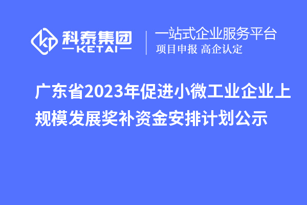 廣東省2023年促進小微工業企業上規模發展獎補資金安排計劃公示