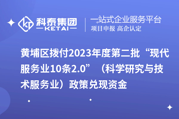 黃埔區撥付2023年度第二批“現代服務業10條2.0”(科學研究與技術服務業)政策兌現資金