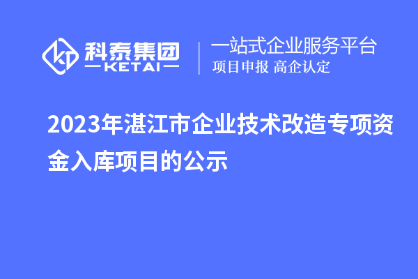 2023年湛江市企業技術改造專項資金入庫項目的公示
