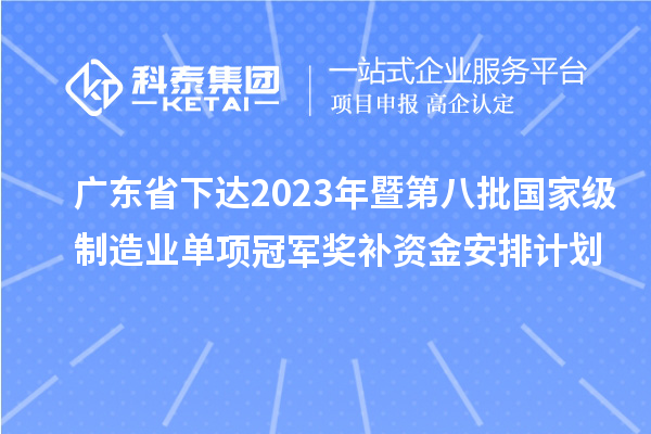 廣東省下達2023年暨第八批國家級制造業(yè)單項冠軍獎補資金安排計劃