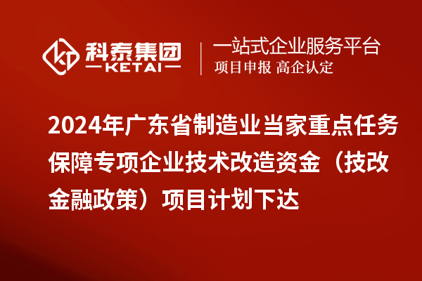 2024年廣東省制造業當家重點任務保障專項企業技術改造資金(技改金融政策)項目計劃下達