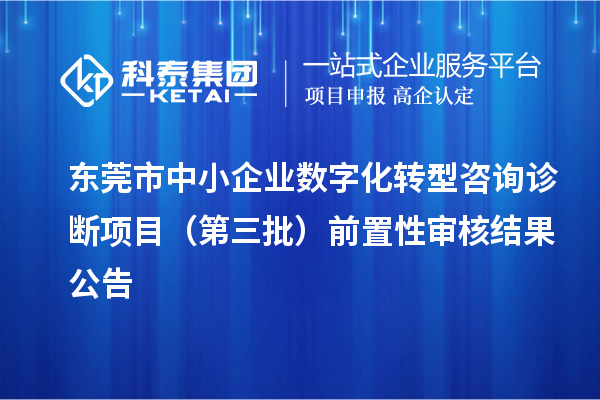 東莞市中小企業數字化轉型咨詢診斷項目(第三批)前置性審核結果公告