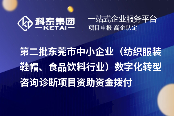 第二批東莞市中小企業(紡織服裝鞋帽、食品飲料行業)數字化轉型咨詢診斷項目資助資金撥付