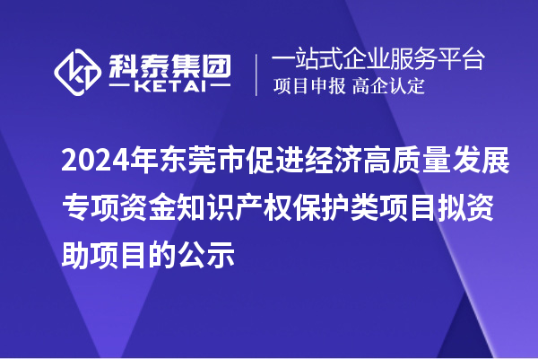 2024年東莞市促進經濟高質量發展專項資金知識產權保護類項目擬資助項目的公示