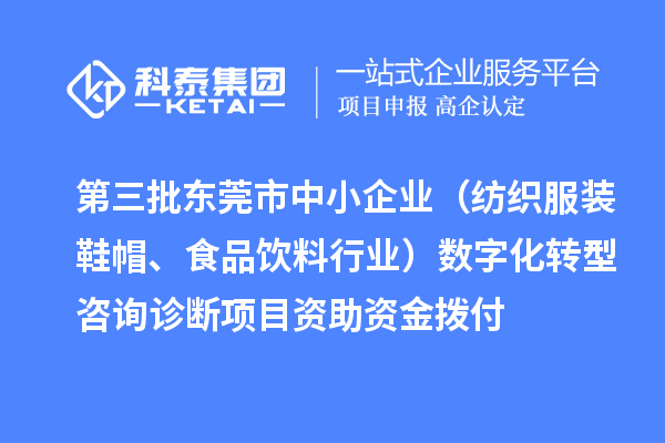 第三批東莞市中小企業(紡織服裝鞋帽、食品飲料行業)數字化轉型咨詢診斷項目資助資金撥付