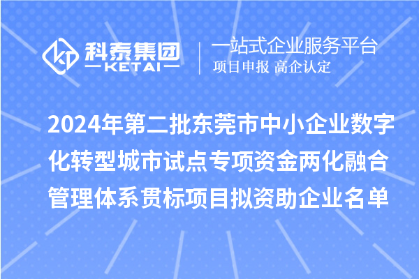 2024年第二批東莞市中小企業(yè)數(shù)字化轉(zhuǎn)型城市試點(diǎn)專項資金兩化融合管理體系貫標(biāo)項目擬資助企業(yè)名單的公示