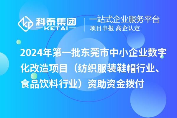 2024年第一批東莞市中小企業數字化轉型城市試點專項資金中小企業數字化改造項目（紡織服裝鞋帽行業、食品飲料行業）資助資金撥付