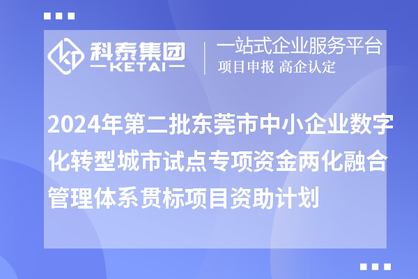 2024年第二批東莞市中小企業(yè)數(shù)字化轉(zhuǎn)型城市試點(diǎn)專項資金兩化融合管理體系貫標(biāo)項目資助計劃