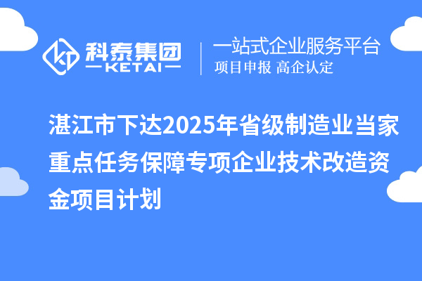 湛江市下達2025年省級制造業當家重點任務保障專項企業技術改造資金項目計劃