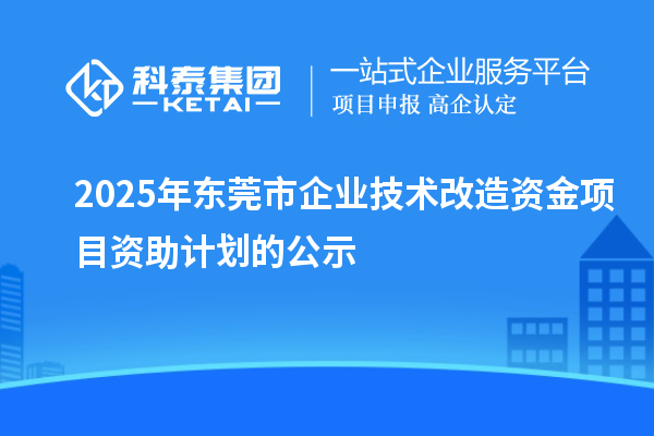 2025年東莞市企業技術改造資金項目資助計劃的公示