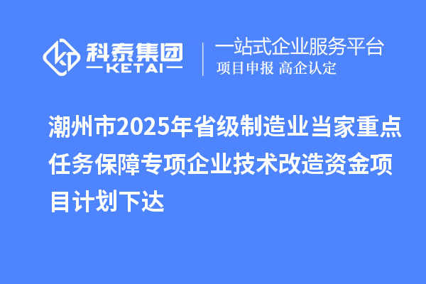 潮州市2025年省級制造業當家重點任務保障專項企業技術改造資金項目計劃下達
