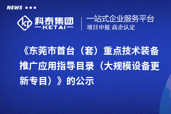 《東莞市首臺(套)重點技術裝備推廣應用指導目錄(大規模設備更新專目)》的公示