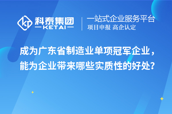 成為廣東省制造業單項冠軍企業，能為企業帶來哪些實質性的好處？