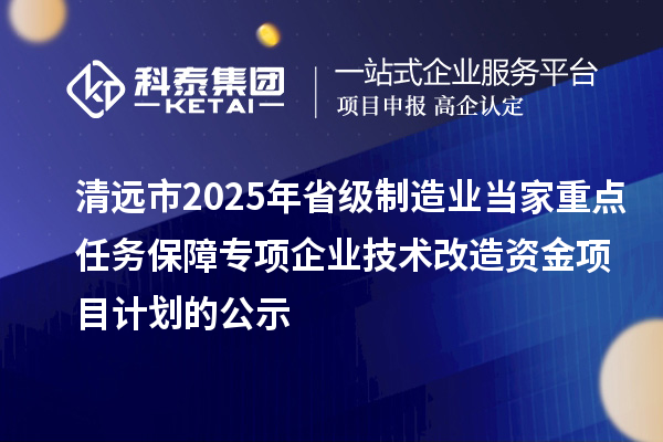 清遠市2025年省級制造業當家重點任務保障專項企業技術改造資金項目計劃的公示