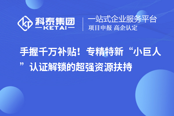 手握千萬補貼!專精特新“小巨人”認證解鎖的超強資源扶持