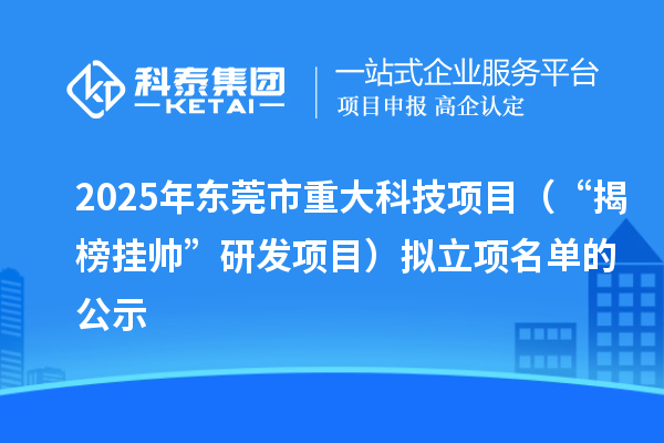 2025年東莞市重大科技項目（“揭榜掛帥”研發項目）擬立項名單的公示