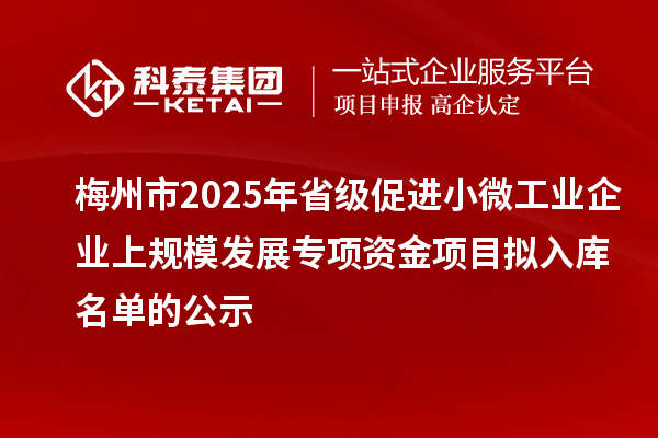 梅州市2025年省級促進小微工業(yè)企業(yè)上規(guī)模發(fā)展專項資金項目擬入庫名單的公示