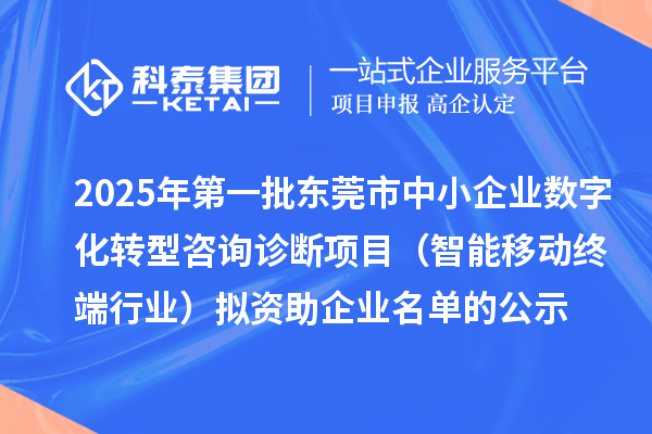 2025年第一批東莞市中小企業數字化轉型咨詢診斷項目(智能移動終端行業)擬資助企業名單的公示