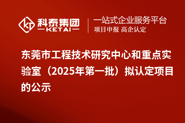 東莞市工程技術研究中心和重點實驗室（2025年第一批）擬認定項目的公示
