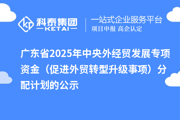廣東省2025年中央外經貿發展專項資金(促進外貿轉型升級事項)分配計劃的公示