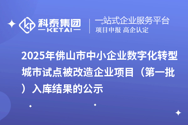 2025年佛山市中小企業數字化轉型城市試點被改造企業項目（第一批） 入庫結果的公示