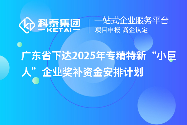 廣東省下達2025年專精特新“小巨人”企業獎補資金安排計劃