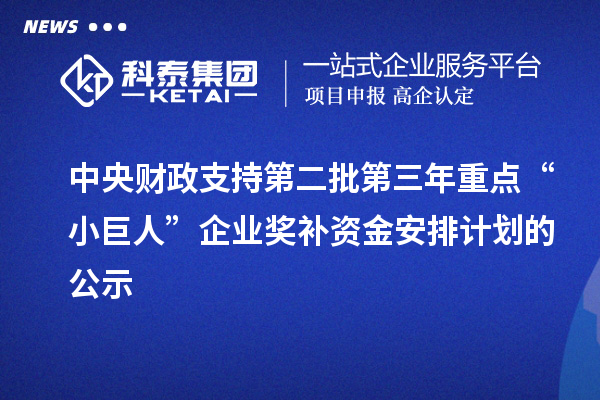 中央財政支持第二批第三年重點“小巨人”企業獎補資金安排計劃的公示