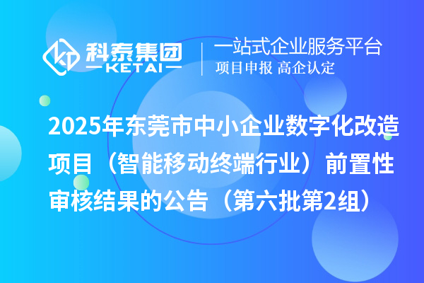 2025年?yáng)|莞市中小企業(yè)數(shù)字化改造項(xiàng)目（智能移動(dòng)終端行業(yè)）前置性審核結(jié)果的公告（第六批第2組）