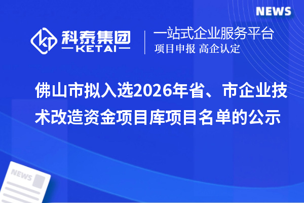 佛山市擬入選2026年省、市企業技術改造資金項目庫項目名單的公示