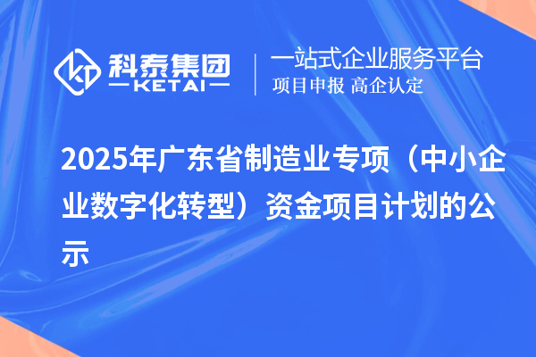 2025年廣東省制造業(yè)專項（中小企業(yè)數(shù)字化轉(zhuǎn)型）資金項目計劃的公示