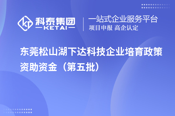 東莞松山湖下達科技企業培育政策資助資金（第五批）