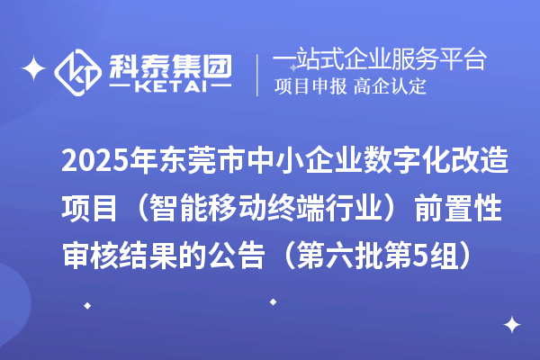 2025年東莞市中小企業數字化改造項目（智能移動終端行業）前置性審核結果的公告（第六批第5組）