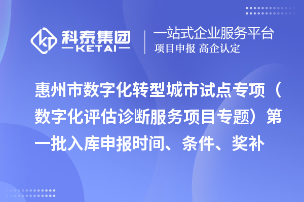惠州市數字化轉型城市試點專項資金（數字化評估診斷服務項目專題）第一批入庫申報時間、條件要求、補助獎勵