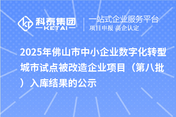 2025年佛山市中小企業(yè)數(shù)字化轉(zhuǎn)型城市試點被改造企業(yè)項目(第八批) 入庫結(jié)果的公示