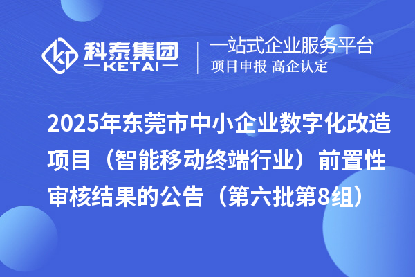 2025年東莞市中小企業數字化改造項目（智能移動終端行業）前置性審核結果的公告（第六批第8組）