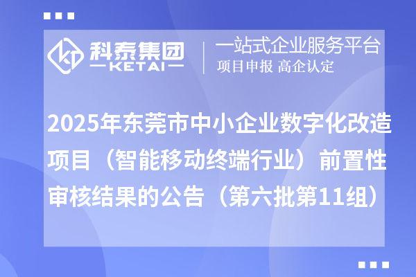 2025年東莞市中小企業數字化改造項目（智能移動終端行業）前置性審核結果的公告（第六批第11組）