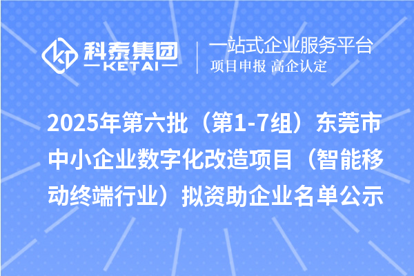 2025年第六批（第1-7組）東莞市中小企業數字化改造項目（智能移動終端行業）擬資助企業名單的公示