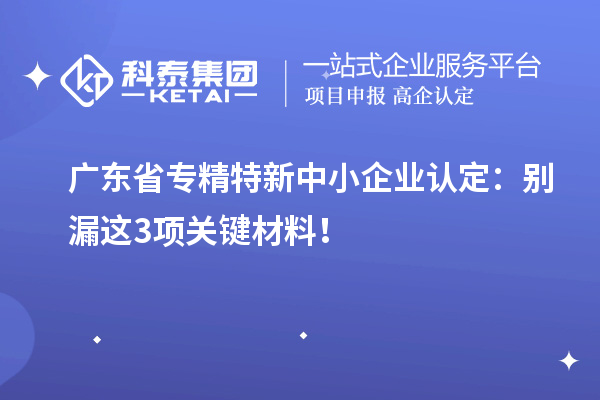 廣東省專精特新中小企業認定:別漏這3項關鍵材料!