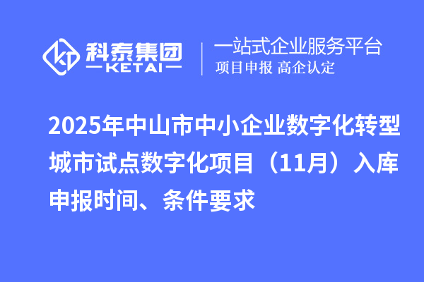 2025年中山市中小企業數字化轉型城市試點數字化項目(11月)入庫申報時間、條件要求
