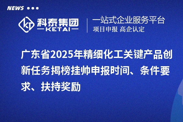 廣東省2025年精細化工關鍵產品創新任務揭榜掛帥申報時間、條件要求、扶持獎勵