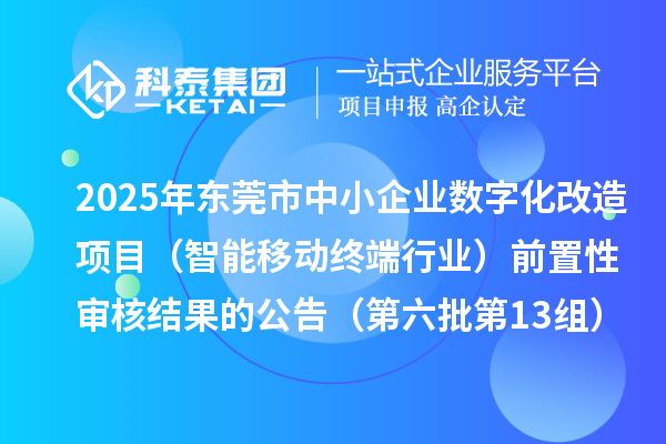 2025年東莞市中小企業數字化改造項目（智能移動終端行業）前置性審核結果的公告（第六批第13組）